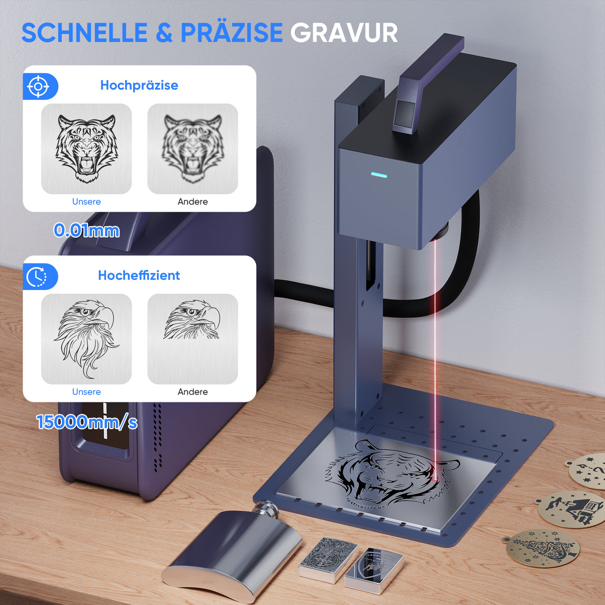 Monport 20W tragbarer Mini-Faser-Lasergravierer für farbige Metallbeschriftung