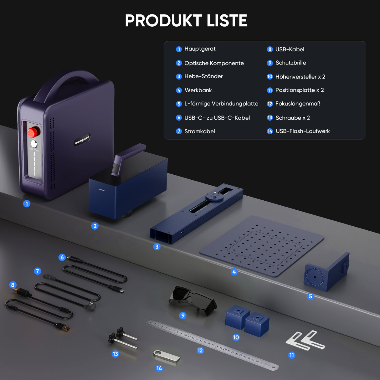 Monport 20W tragbarer Mini-Faser-Lasergravierer für farbige Metallbeschriftung