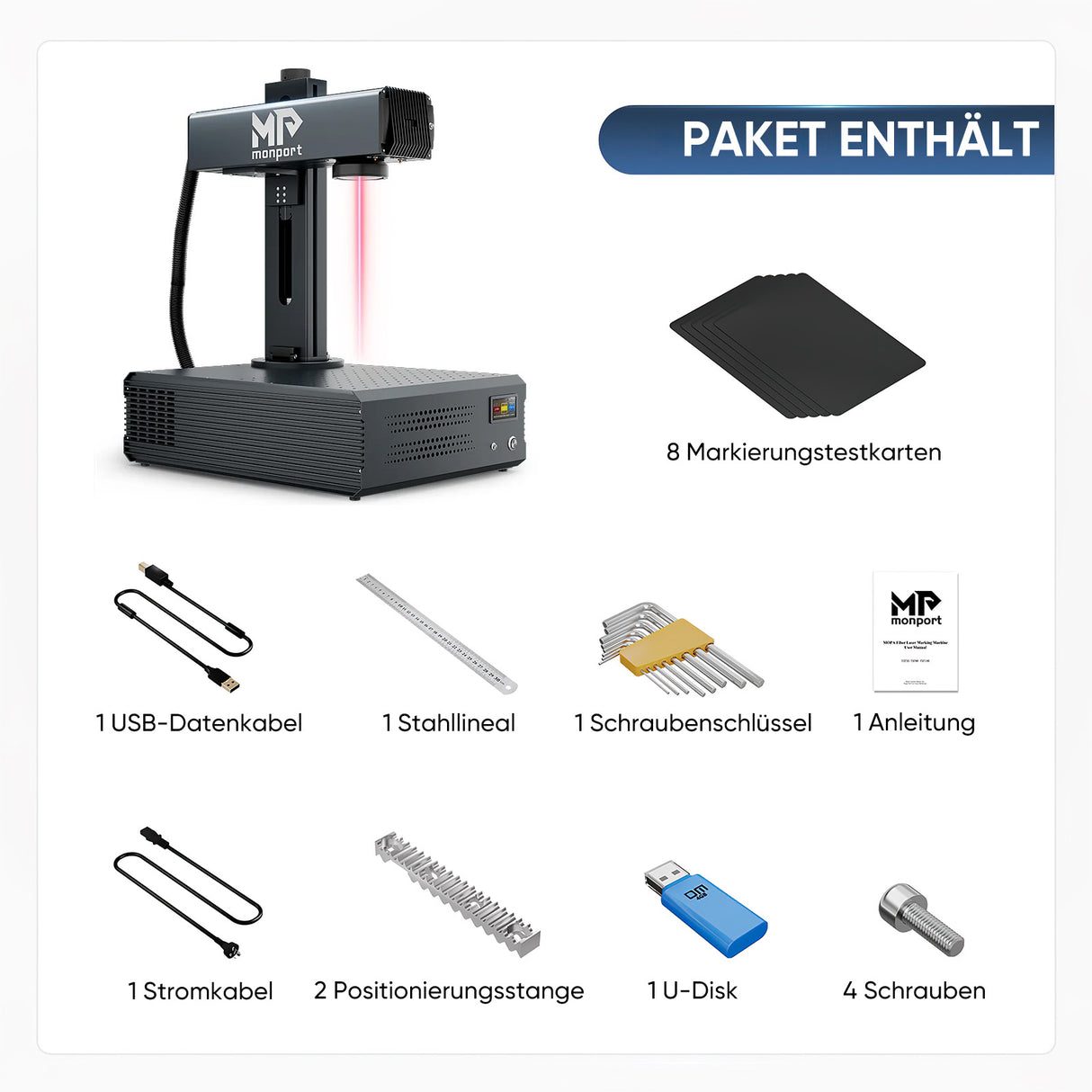 Monport GA Verbesserte 60W Integrierte MOPA Faserlasergravierer & Markiermaschinen mit Autofokus