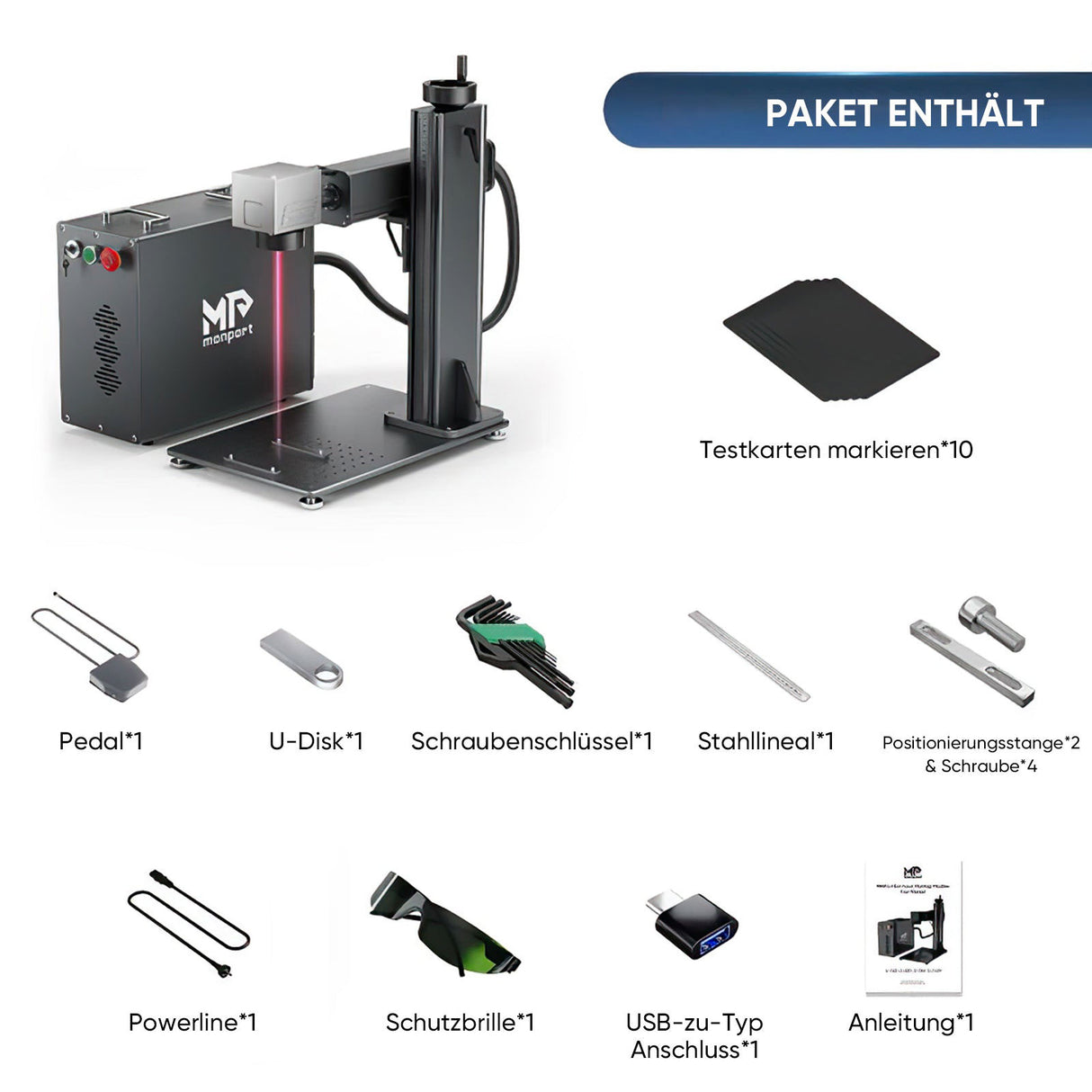 Monport 80W (175 x 175 mm) GPro MOPA Faserlaser Gravier & Markiermaschine mit manuellem Fokus