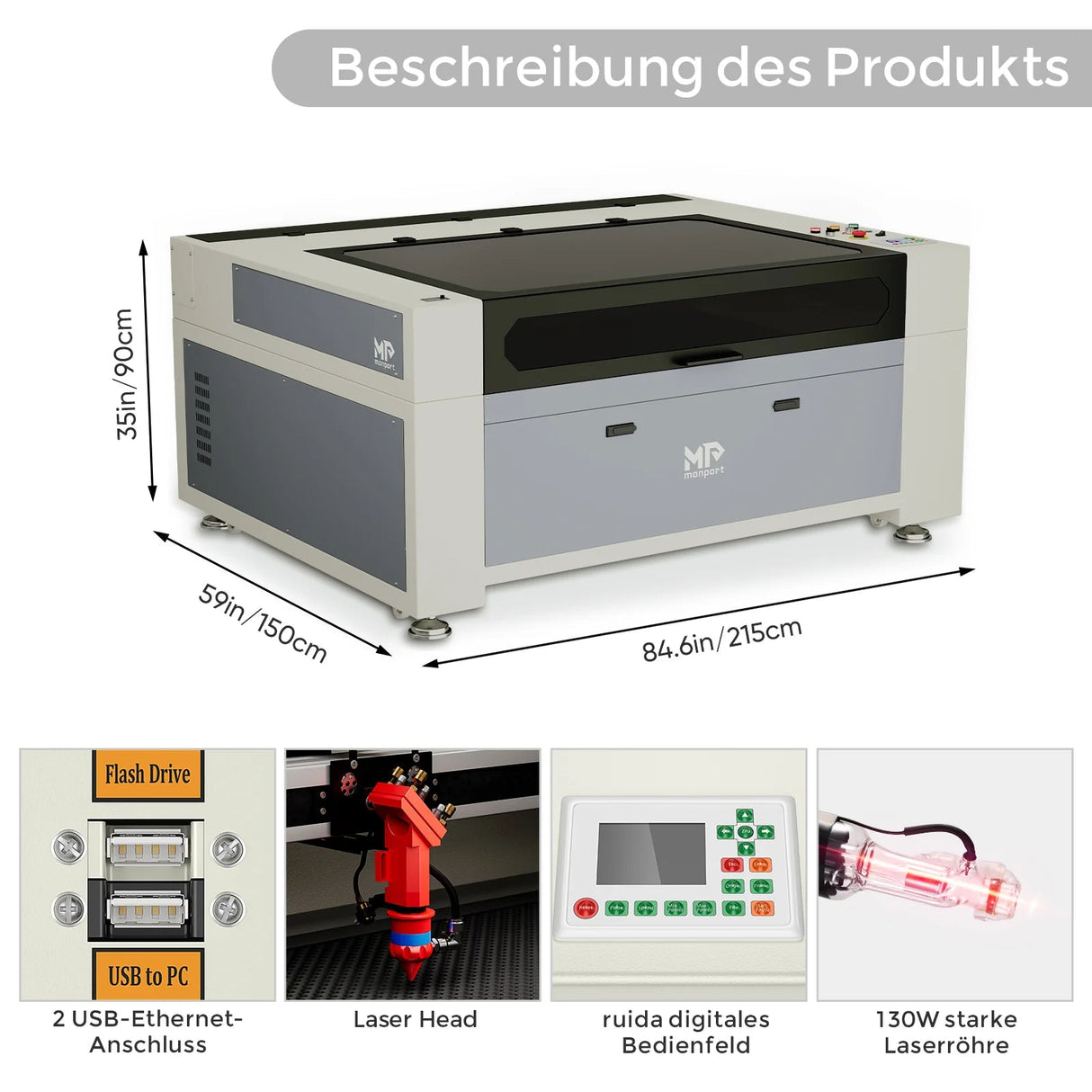 Monport 150W CO2 Eingebaut Wasserkühlsystem Laser Graviermaschine & Cutter mit (1600x 1000mm) Gravurfläche - MonPortlaser.de