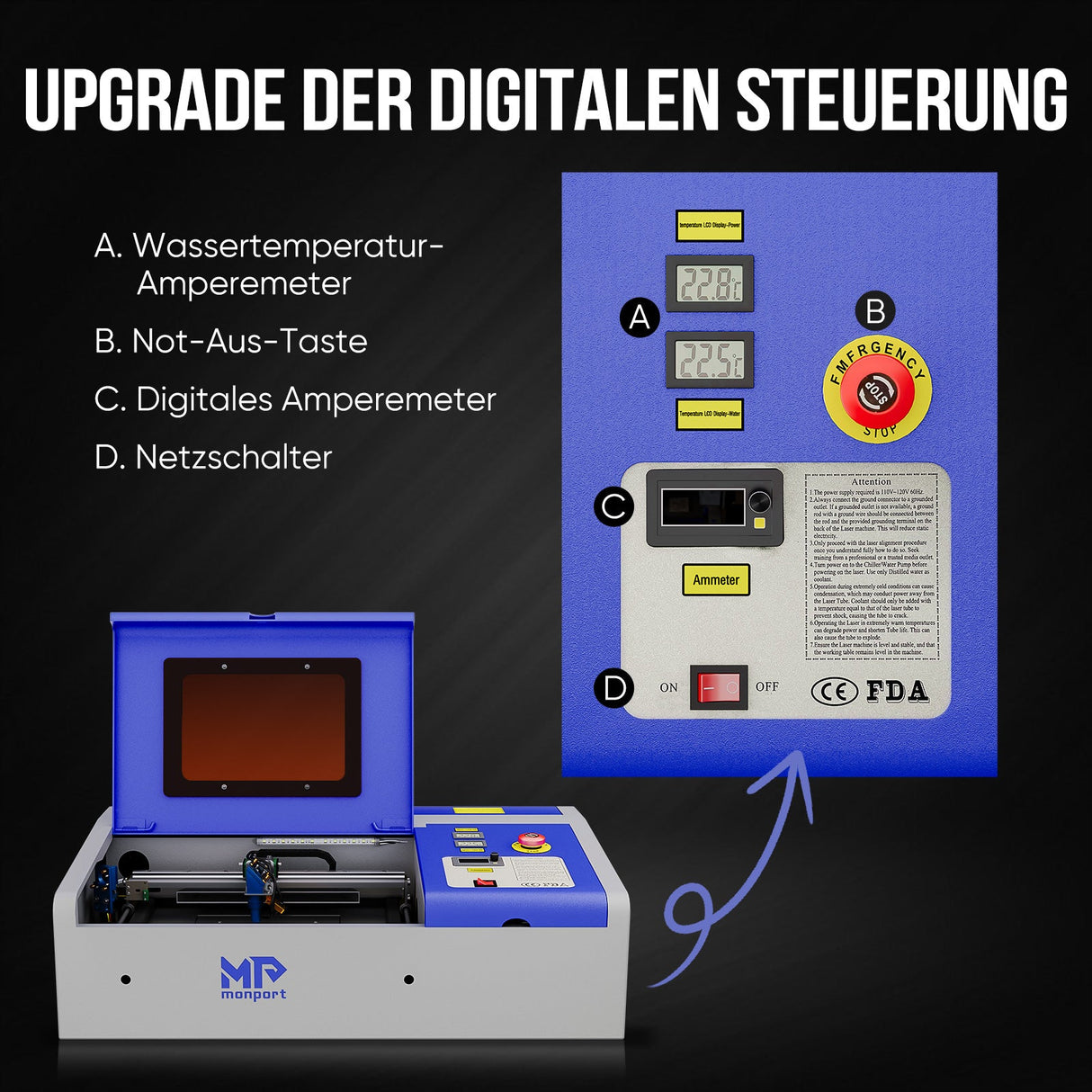 Monport 40W Pro Lightburn - unterstützter (12" X 8") CO2 - Lasergravierer & - Schneider mit Luftunterstützung - MonPortlaser.de