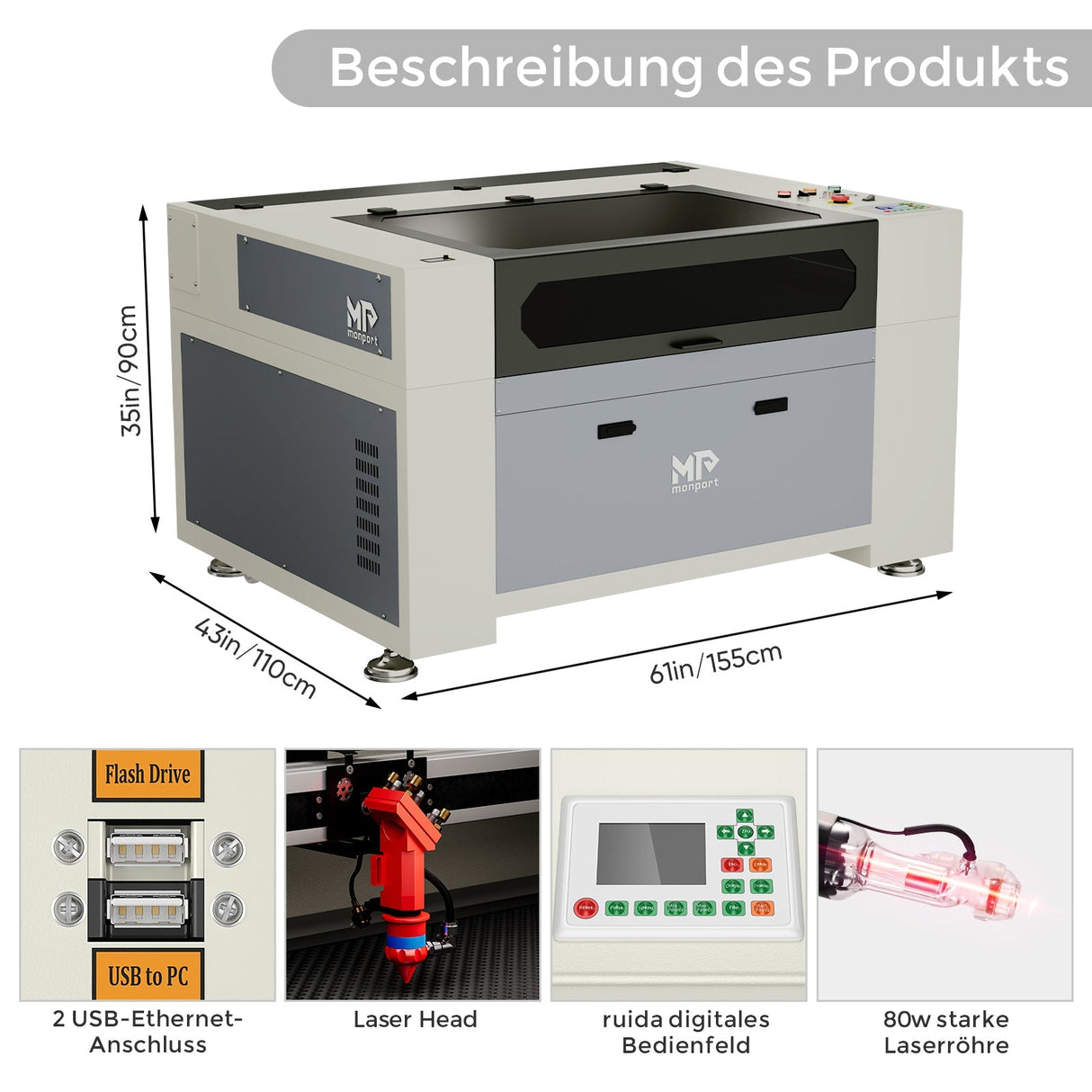 Monport 90W CO2 Eingebaut Wasserkühlsystem Laser Graviermaschine & Cutter mit (900 x 600mm) Gravurfläche - MonPortlaser.de